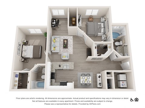 Floor plan for 2 beds, 2 baths, 1110 sqft